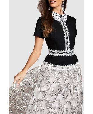 Women's Embroidered Mesh Skirt Midaxi Dress