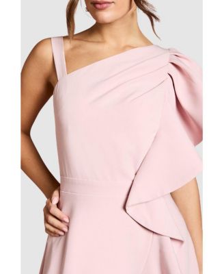 Women's One Shoulder Crepe Ruffle Midi Dress