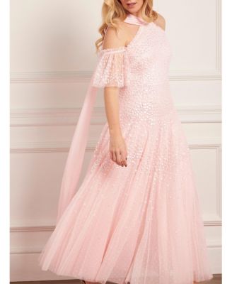 Women's Scallop Sequin Halter-Neck Ankle Gown