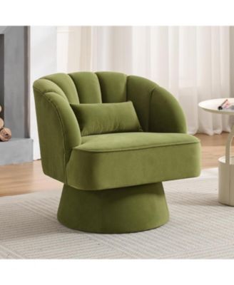 Modern Swivel Barrel Accent Chair,360 Degree Velvet Upholstered Armchair with Striped Backrest and Plush Padding, Comfy Round Lounge Chair