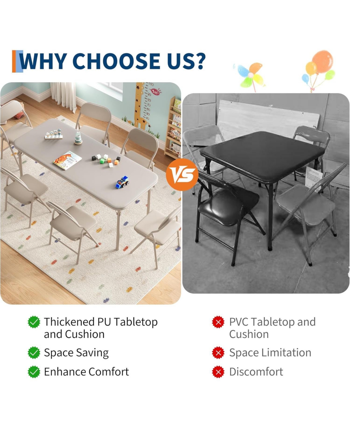 gaomon 7 Piece Boys Girls Folding Table and Chairs Set, Activity Table and Chairs Set for Dining Room,Daycare,Classrooms