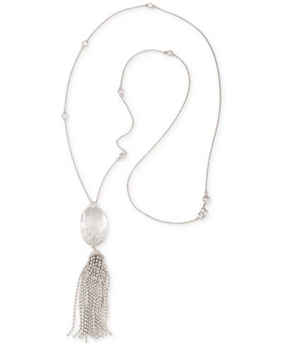 Carolee Silver-Tone Long Crystal Stone and Tassel Pendant Necklace