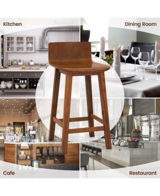 24.5'' Solid Wood Bar Stools Set of 4 Home Counter Kitchen Stools w/ Low Backrest and Footrest