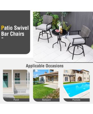 Patio Swivel Bar Stools Set of 4 Outdoor Counter Height Bar Chairs w/ PE Rattan