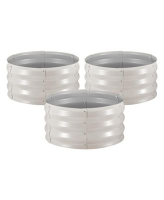 3-Piece Round Galvanized Raised Garden Bed Set, Alu-Zinc Planter Boxes
