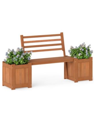 Hardwood Planter Box with Bench and Backrest,  Garden Seating Set