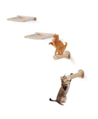 Wall Mounted Cat Shelves and Perches Set of 4 with Hammocks and Jumping Posts
