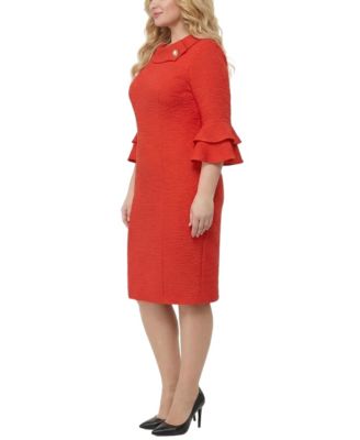 Plus Size 3/4-Sleeve Shawl Collar Dress
