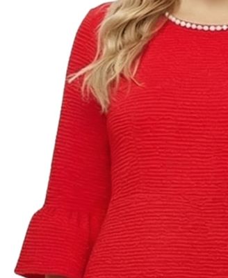 Plus Size 3/4-Sleeve Mother of Pearl Detail Dress