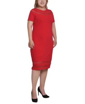 Plus Size Short-Sleeve Dress with Mesh Insets