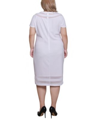 Plus Size Short-Sleeve Dress with Mesh Insets