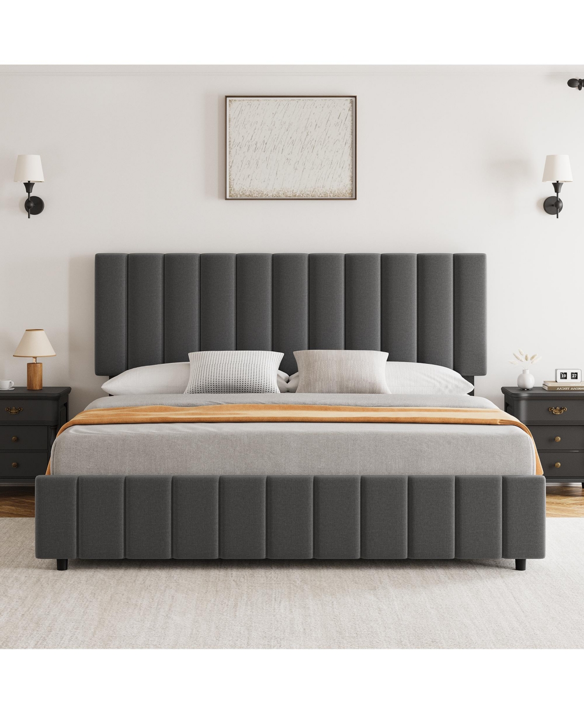 Homfan Bed Frame with 4 Storage Drawers, Adjustable Height Headboard