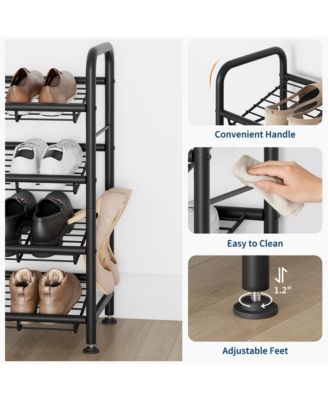 Metal Shoe Rack with Adjustable Flat or Tilt Shelves, Space Saving Shoe Storage Organizer for Entryway, Closet or Bedroom