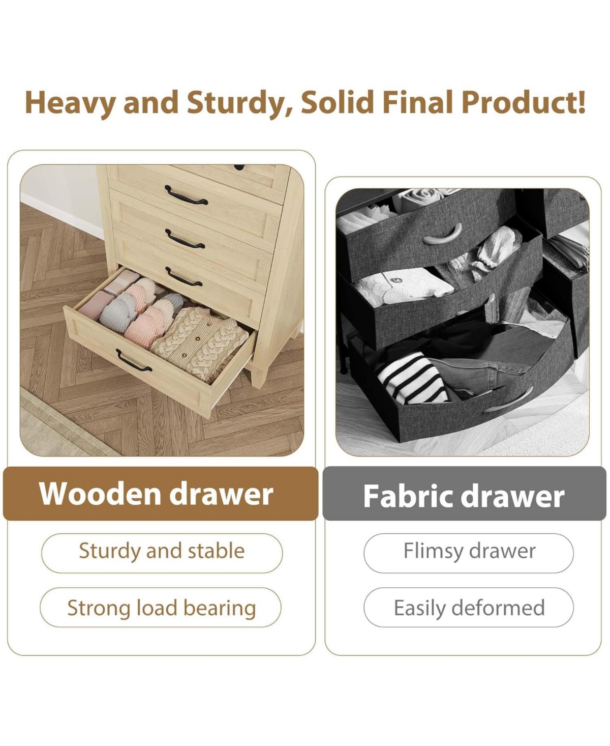 gaomon 5 Dresser for Bedroom, 41.3 in Tall Vertical Drawer Dresser with Large Storage, Freestanding Wooden Closet Chest for Bedroom, Living Room