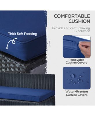 3-Piece Wicker Patio Furniture Sets, Rattan Conversation Sets, Sectional sofa set with Cushioned Lounge Chaise for Garden Poolside or Porch Lounging, Blue