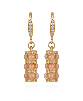 Gold-Tone Rose Stone Lever-Back Drop Earrings