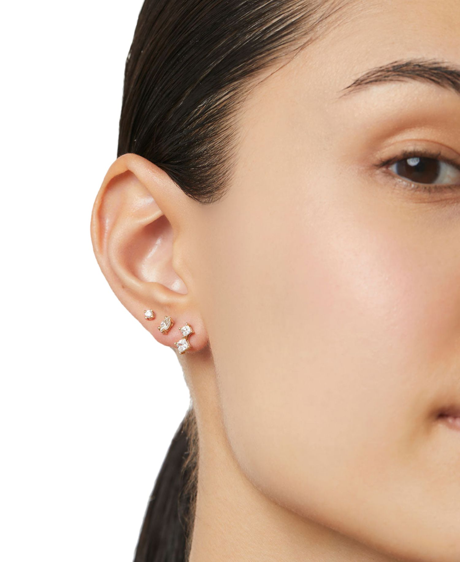 Val Set Gold-Plated White Stud Earrings