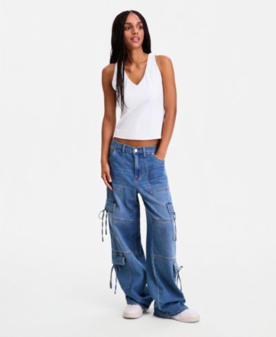 Vanilla Star Juniors' Bow Wide-Leg Jeans