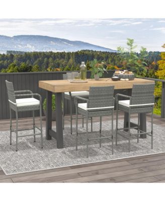 Set of 2 Rattan Patio Bar Stools Outdoor Bar Height Chairs w/ Cushions