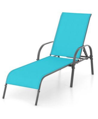 Adjustable Patio Chaise Folding Lounge Chair with Backrest-Turquoise