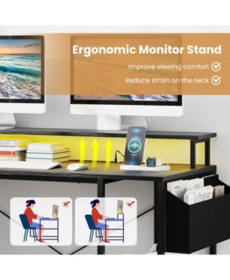 L-Shaped Gaming Desk with LED Lights and Power Outlets