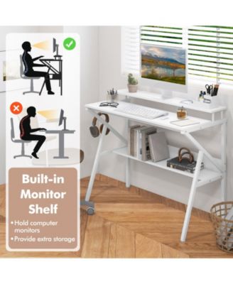 Space-Saving Computer Desk with Monitor Stand