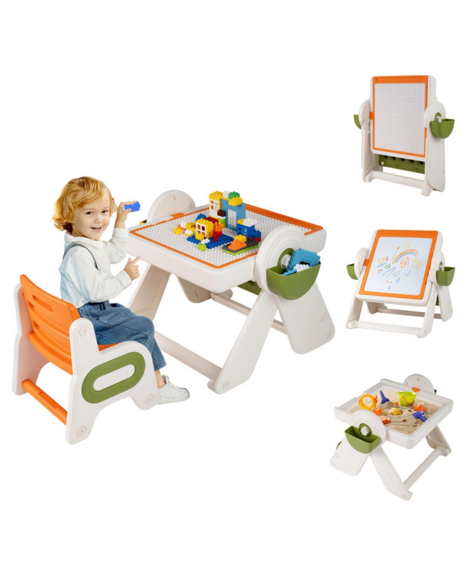 6-in-1 Kids Activity Table and Chair Set with Folding Art Easel