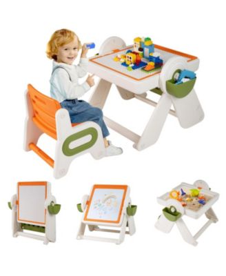 6-in-1 Kids Activity Table and Chair Set with Folding Art Easel