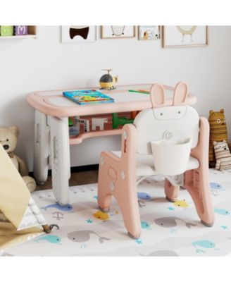 Kids Table and Rabbit Chair Set with Magnetic Drawing Boards