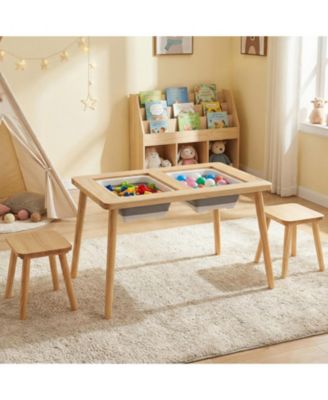 Kids Wooden Activity Table Set with Chalkboard and Foldable Bins