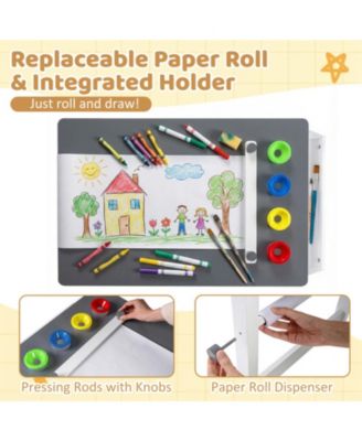 Kids Art Table and Stool Set with Paper Roll and 4 Paint Cups