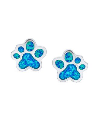 Best Friend Animal Pet Lover Created Opal Paw Print Stud Earrings Sterling Silver