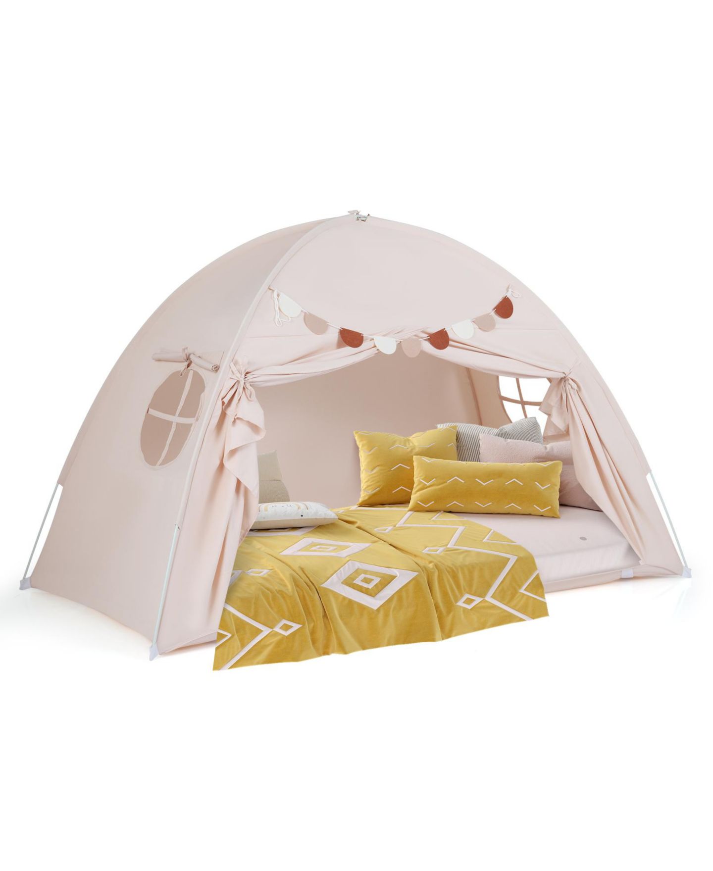 Детская игрушка Slickblue Twin Size Indoor Canopy Tent with Mesh Windows, Ages 3+, цвет: Бежевый — фото 7