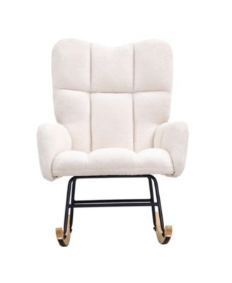 Upholstered Glider Rocking Chair with Teddy Fabric