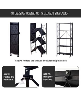 5-Tier Foldable Metal Storage Cart with Wheels - Rolling Utility Shelf, for Bathroom, Laundry Room