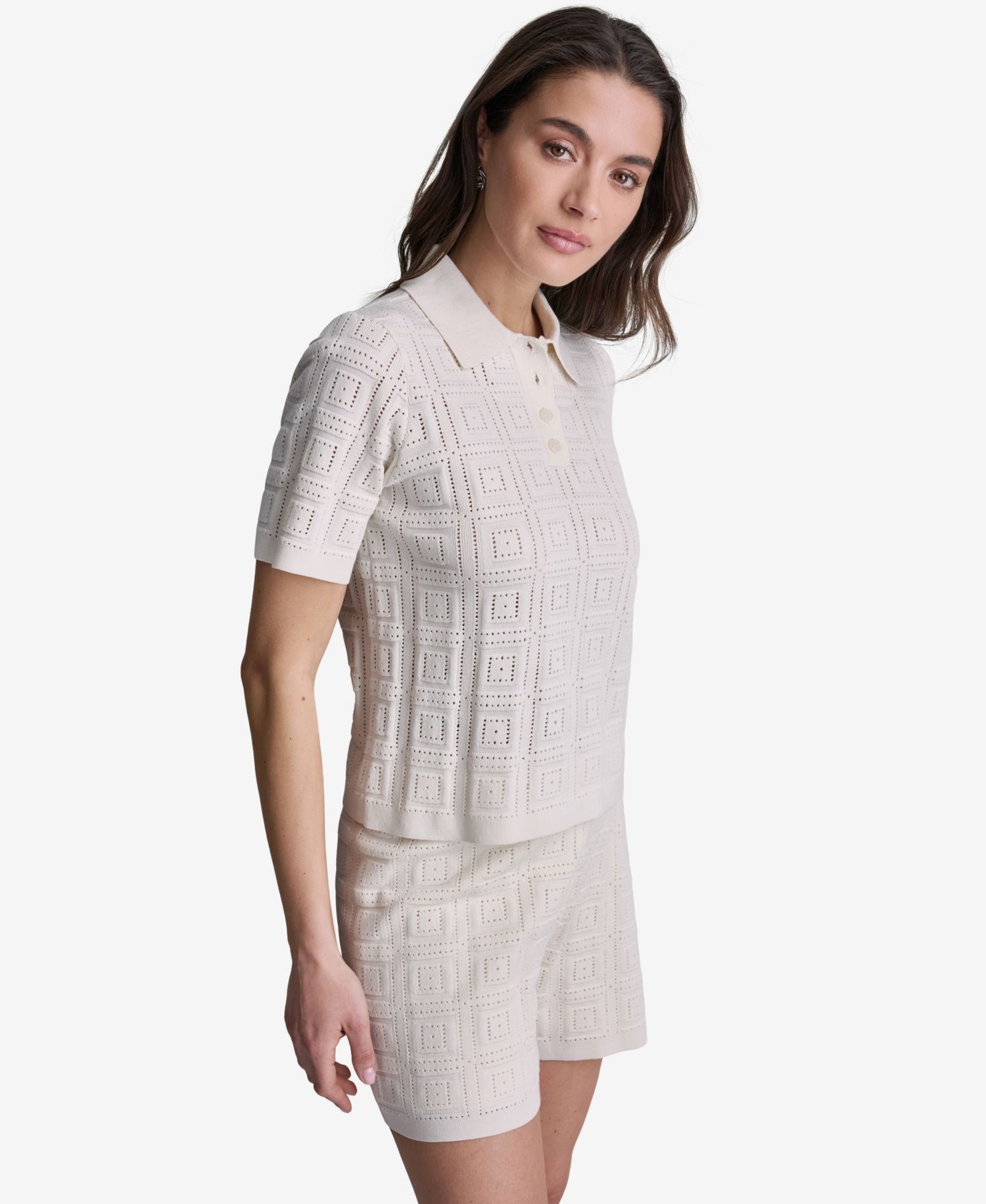 Women's Open-Stitch Polo Short-Sleeve Top