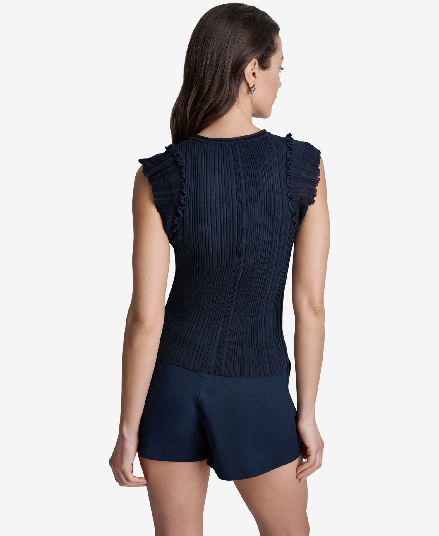 Women's Ribbed Ruffle Cap-Sleeve Crewneck Top