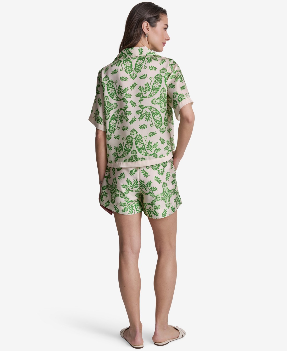 Женские топы BCBG Women's Botanical Print Short-Sleeve Button-Front Top — фото 1
