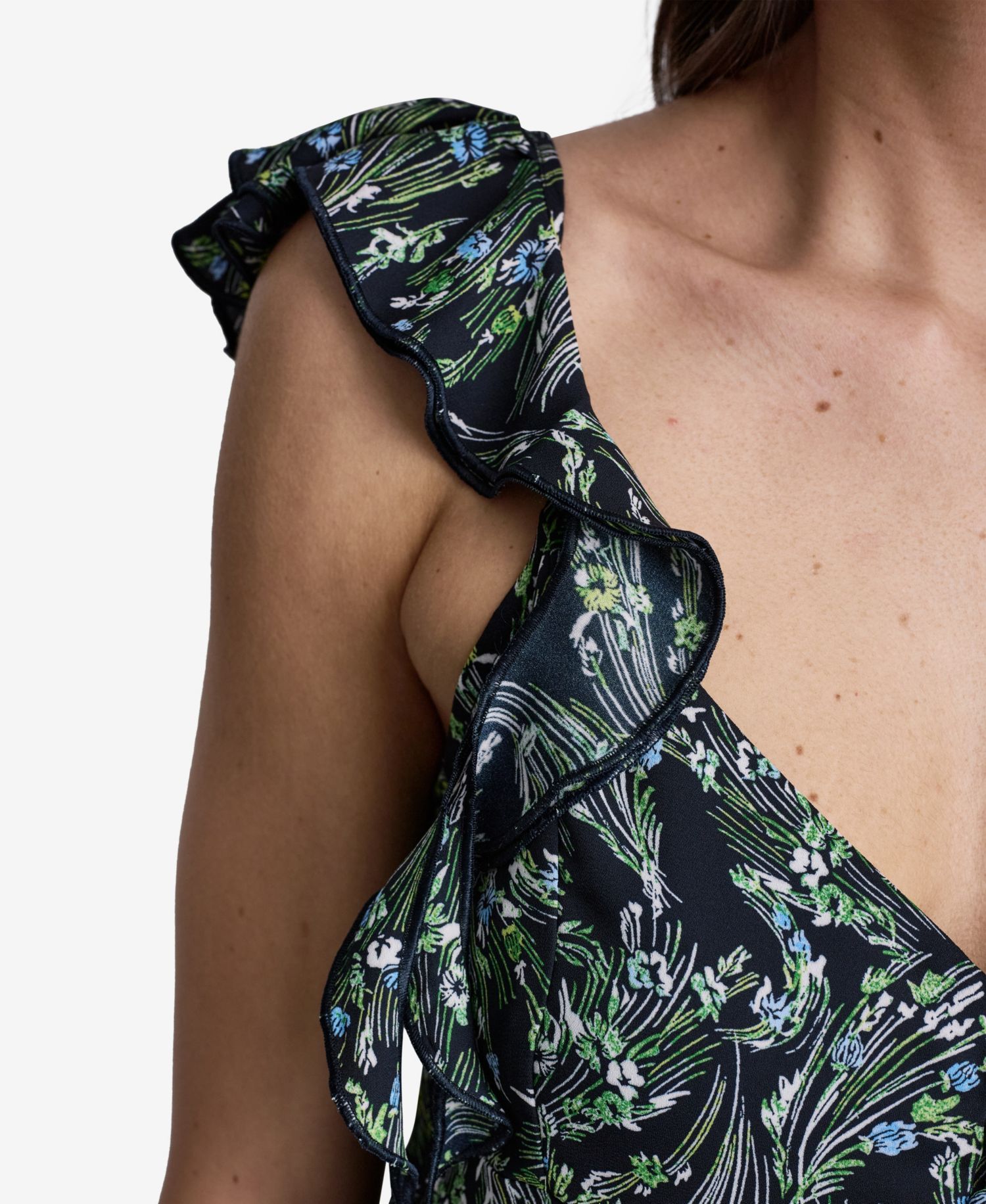 Women's Floral Print Ruffled V-Neck Top