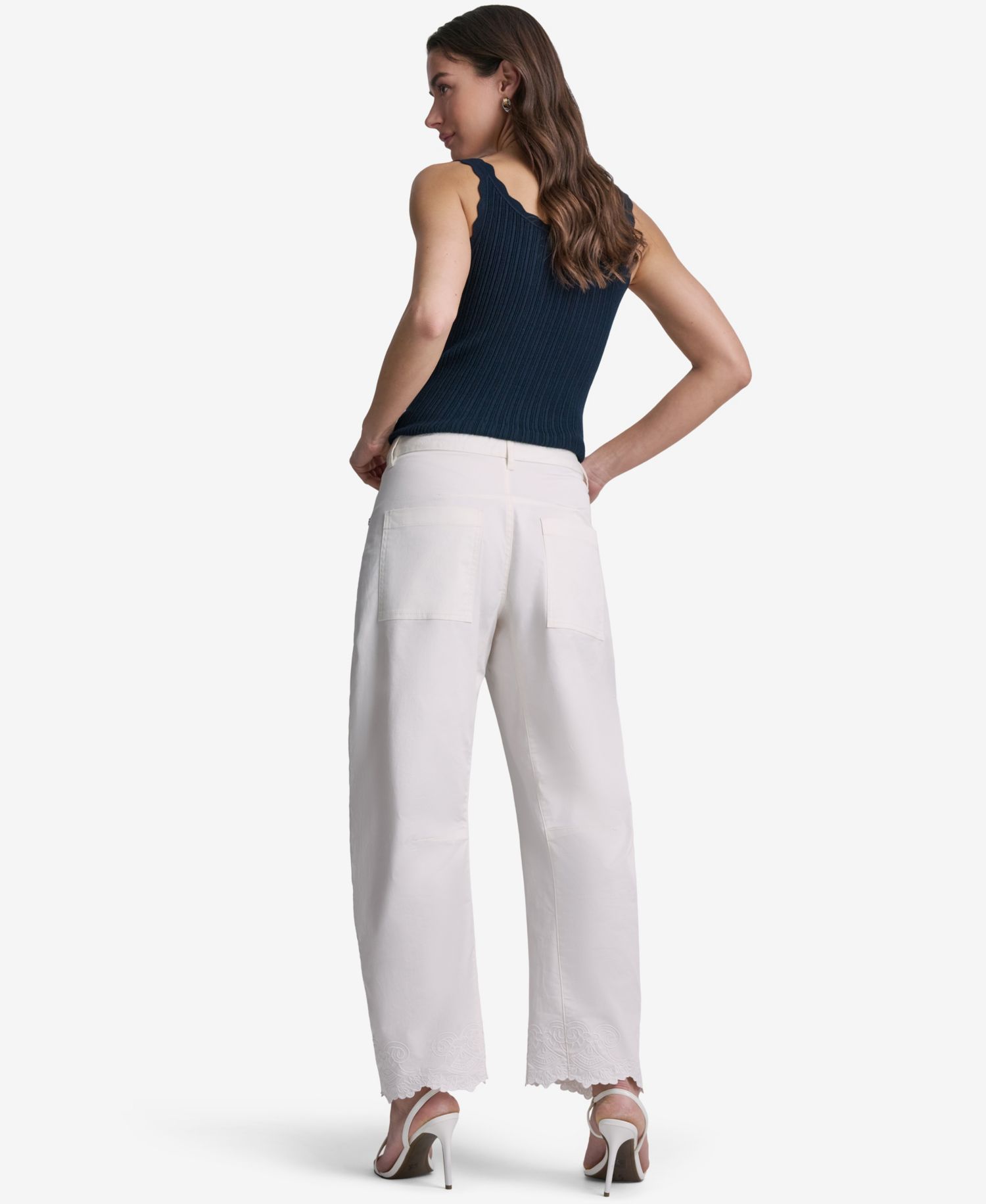 Women's Embroidered Scallop-Hem Wide-Leg Jeans