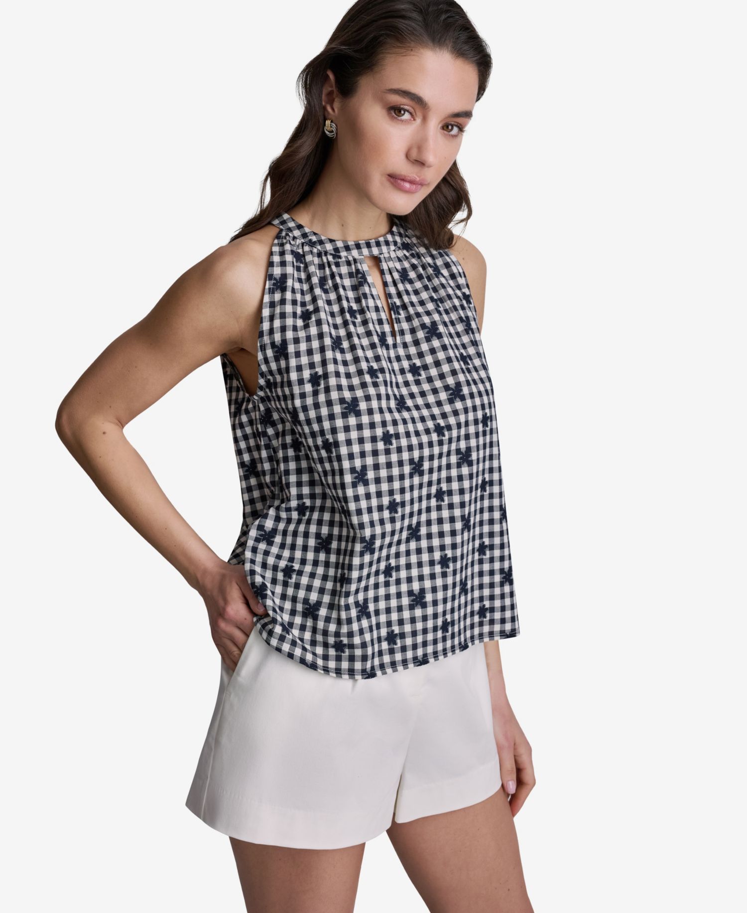 Women's Gingham Halter Neck Sleeveless Top