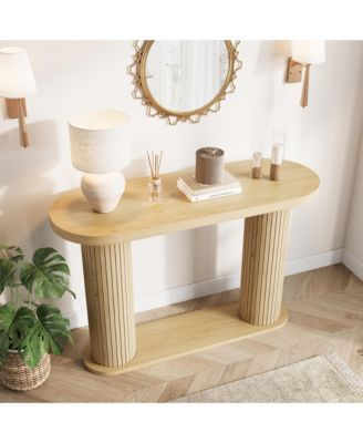 Fluted Console Table – 42.5" Narrow Entryway Sofa Table with Storage Shelf, Elegant Wood-Look Finish, for Living Room, Hallway, Foyer