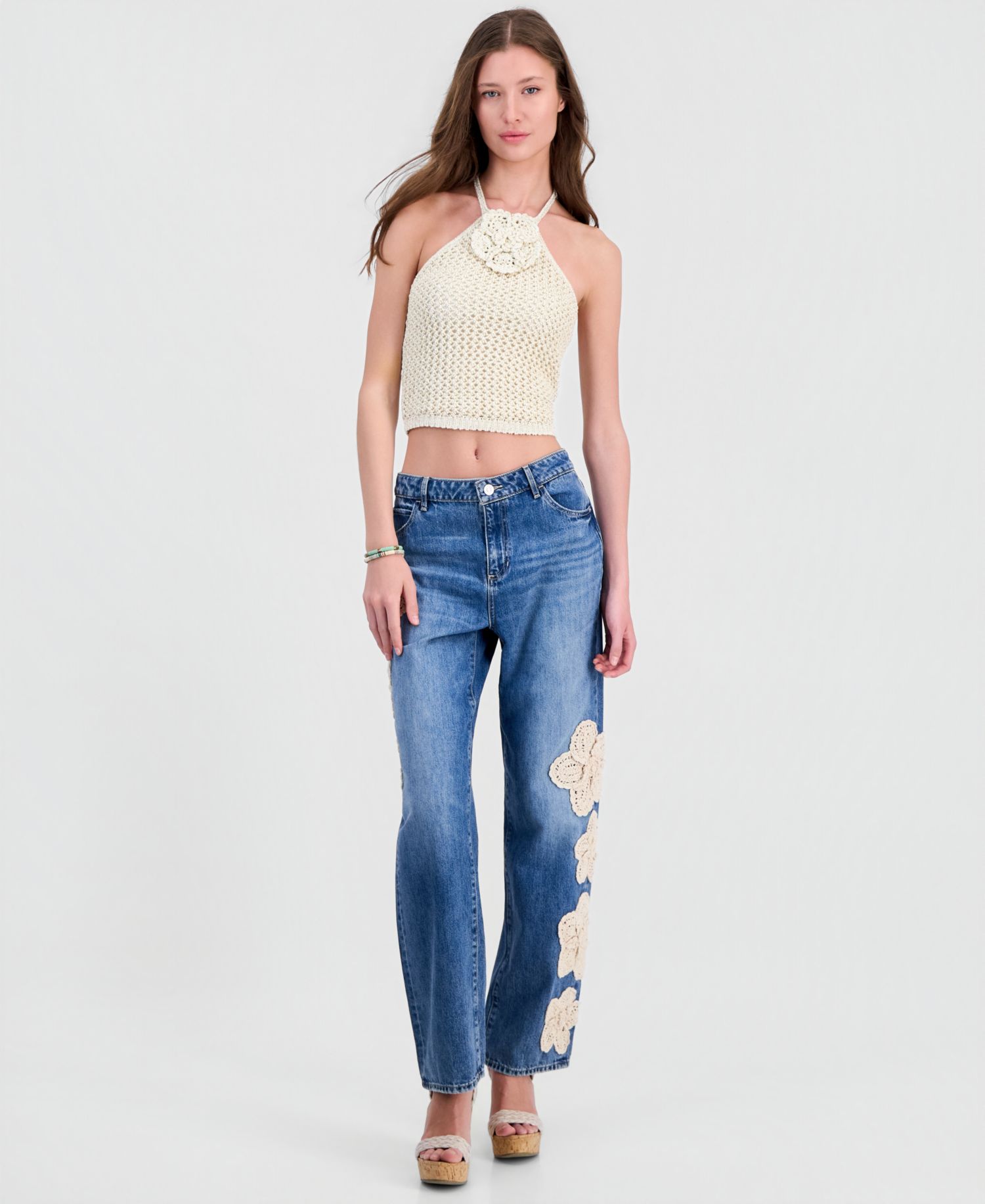 Women's Gaia High Rise Floral Crochet Straight-Leg Jeans