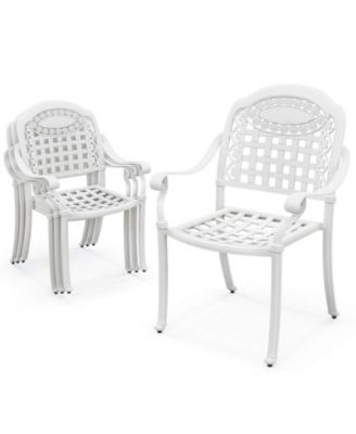 Set Of 4 Patio Cast Aluminum Armrest Chairs Dining Stackable Outdoor