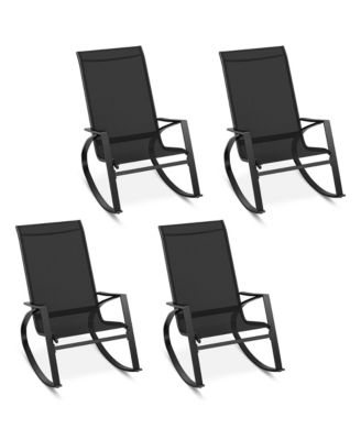 4 PCS Patio Rocking Chairs w/ Ergonomic Backrest Seat Safe Stoppers for Backyard