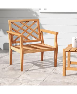 Patio Dinning Chair w/ Cozy Backrest and Armrests Slatted Seat and Solid Legs