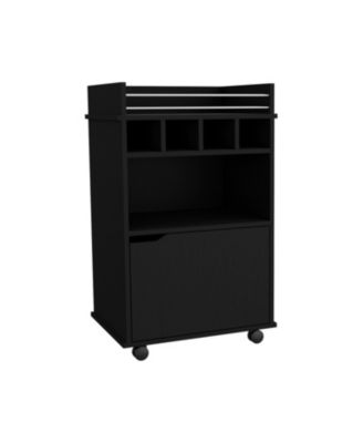 Bar Cart with 2 Open Shelves, 4 Cubbies and Closed Cabinet