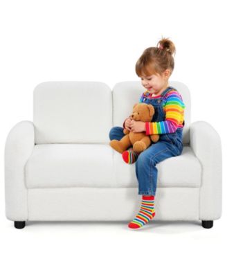 2-Seat Kids Sofa with Teddy Fleece Upholstery and Solid Wood Frame