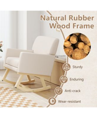 Upholstered Rocking Chair with Padded Seat and Solid Wood Base