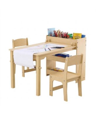 Kids Art Table and 2 Chairs, 2-in-1 Toddler Craft and Play Activity Table, Wood Set